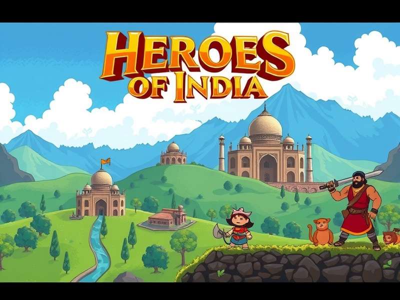 Pixel Heroes Of India game screenshot showing Indian landscape with pixel art characters